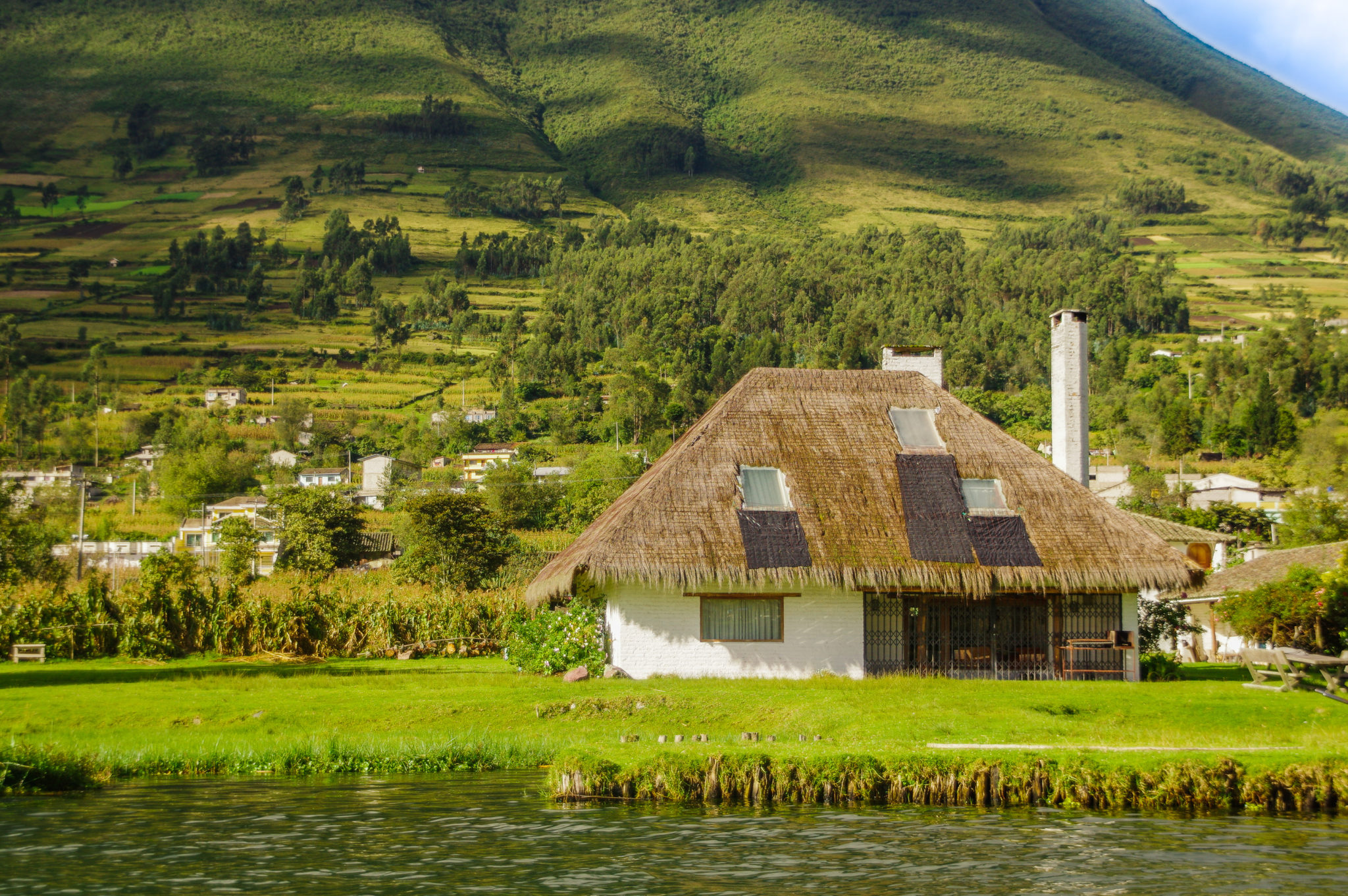 Outdoor view of typical house in Imbabura in the lakeshore of the Lake