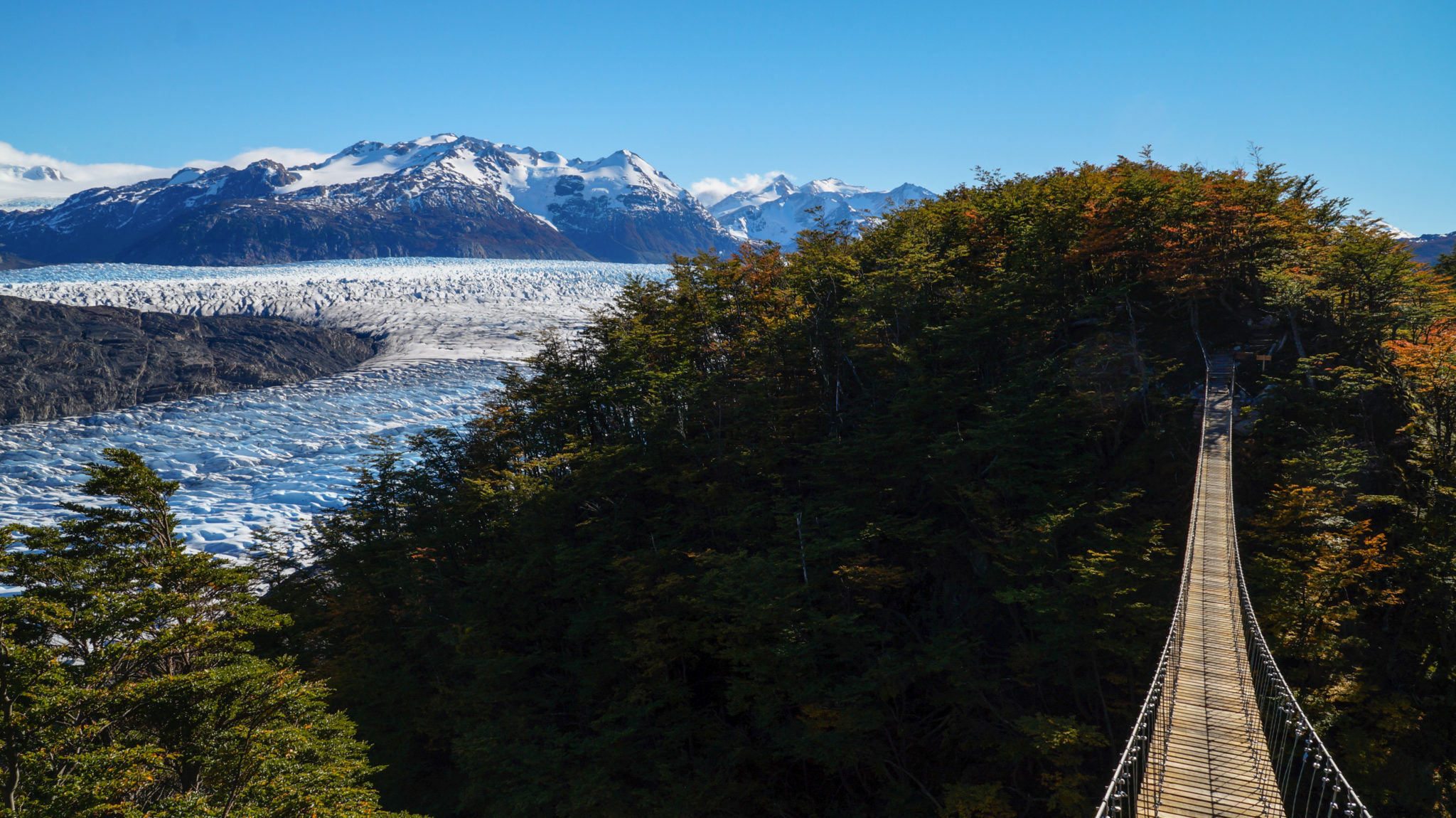 Suspension Bridge On The Torres Del Paine Hike Near Grey Glacier In